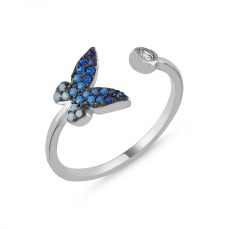 Inel reglabil argint 925 rodiat cu fluturas si zirconii albastre - Be Nature ITU0103 [0]